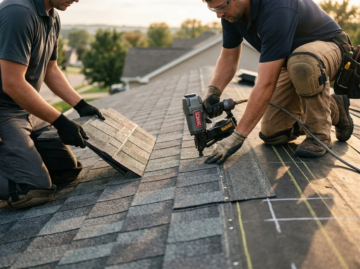 Professional roofer working on a residential roof in Seal Beach
